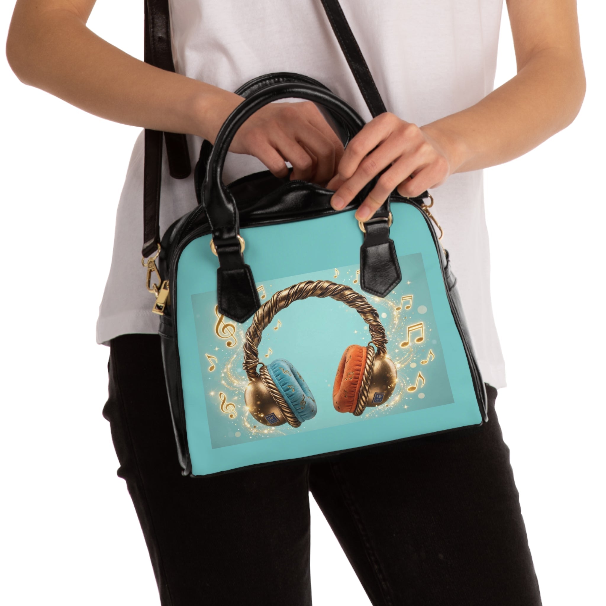 Music Headphones Shoulder Handbag — Retro Teal & Orange Tote for Music Lovers