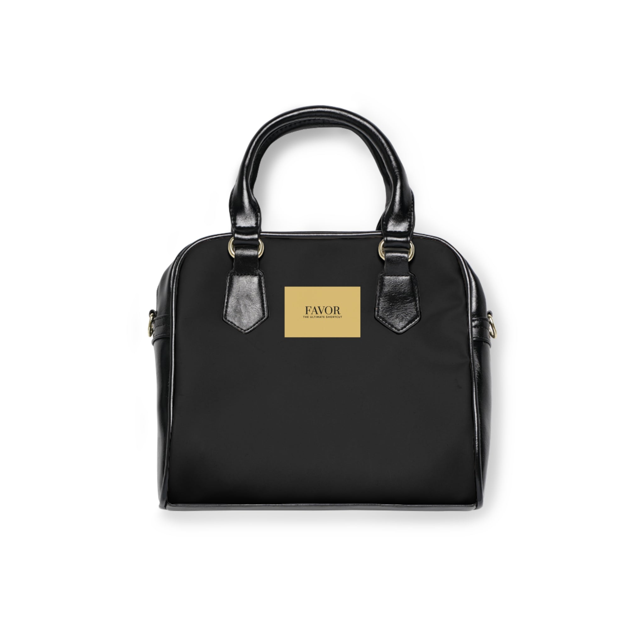 “ Favor The Ultimate Shortcut “ Classic Black & Gold Shoulder Handbag – Elegant Everyday Tote