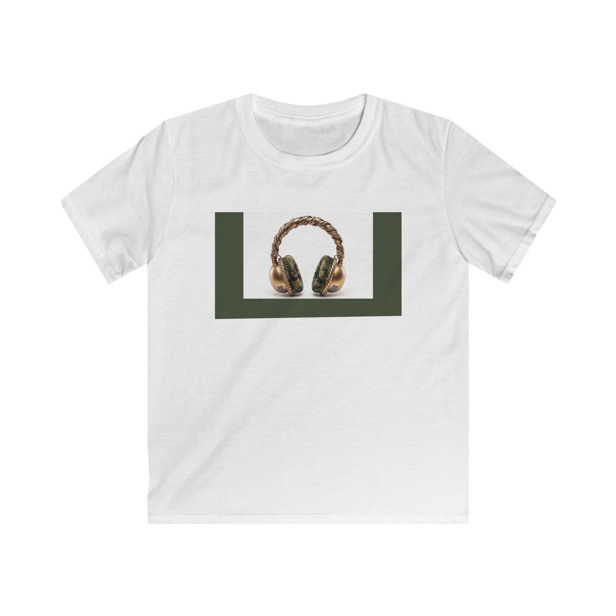 Kids Headphones Tee — Cute Camo Headset Graphic Kids T‑Shirt