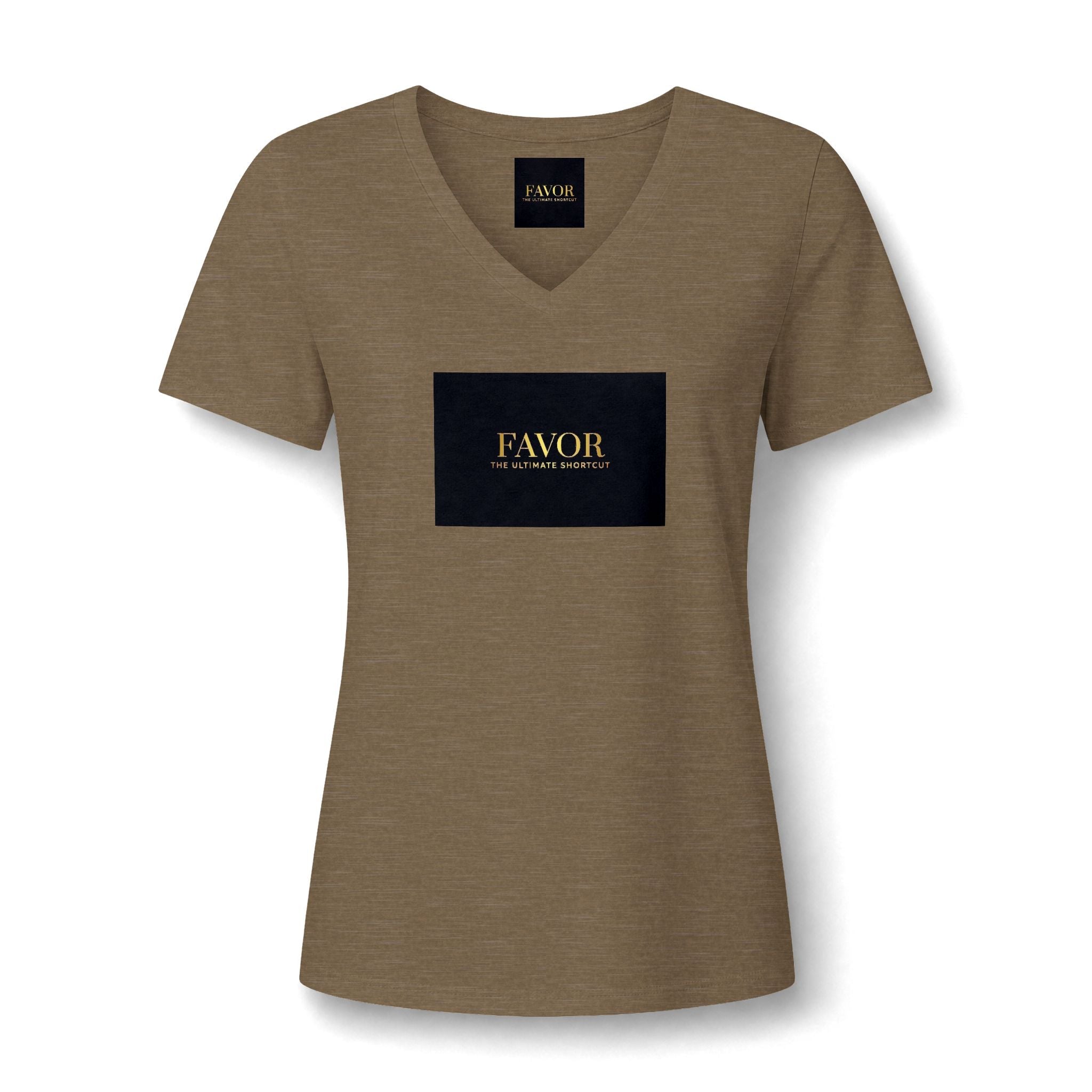 V-Neck Tee — 'Favor Heavens Favorite' Gold Script Graphic