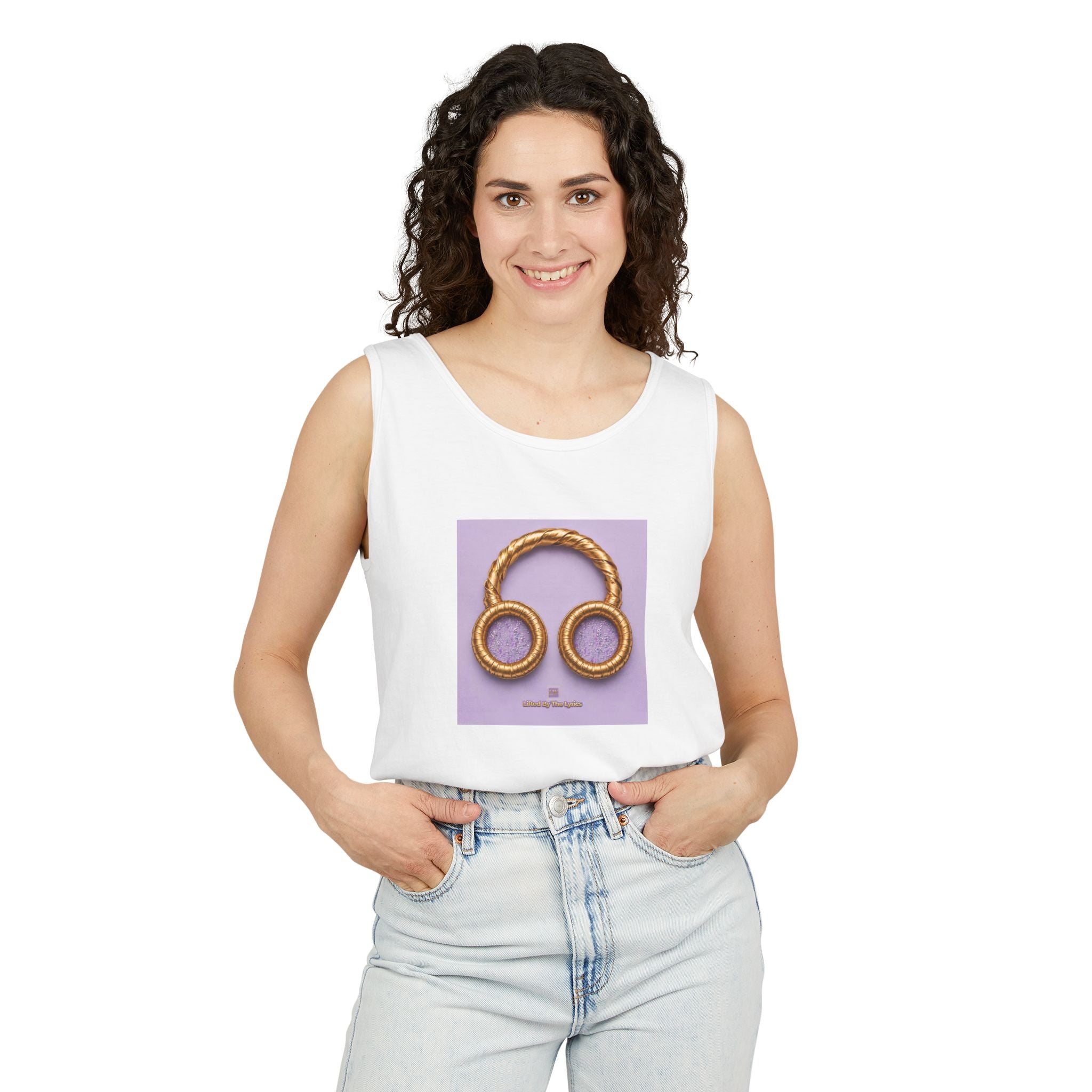 Lavender Designed Pretzel Headphones Tank Top — Funky Foodie Graphic Tank