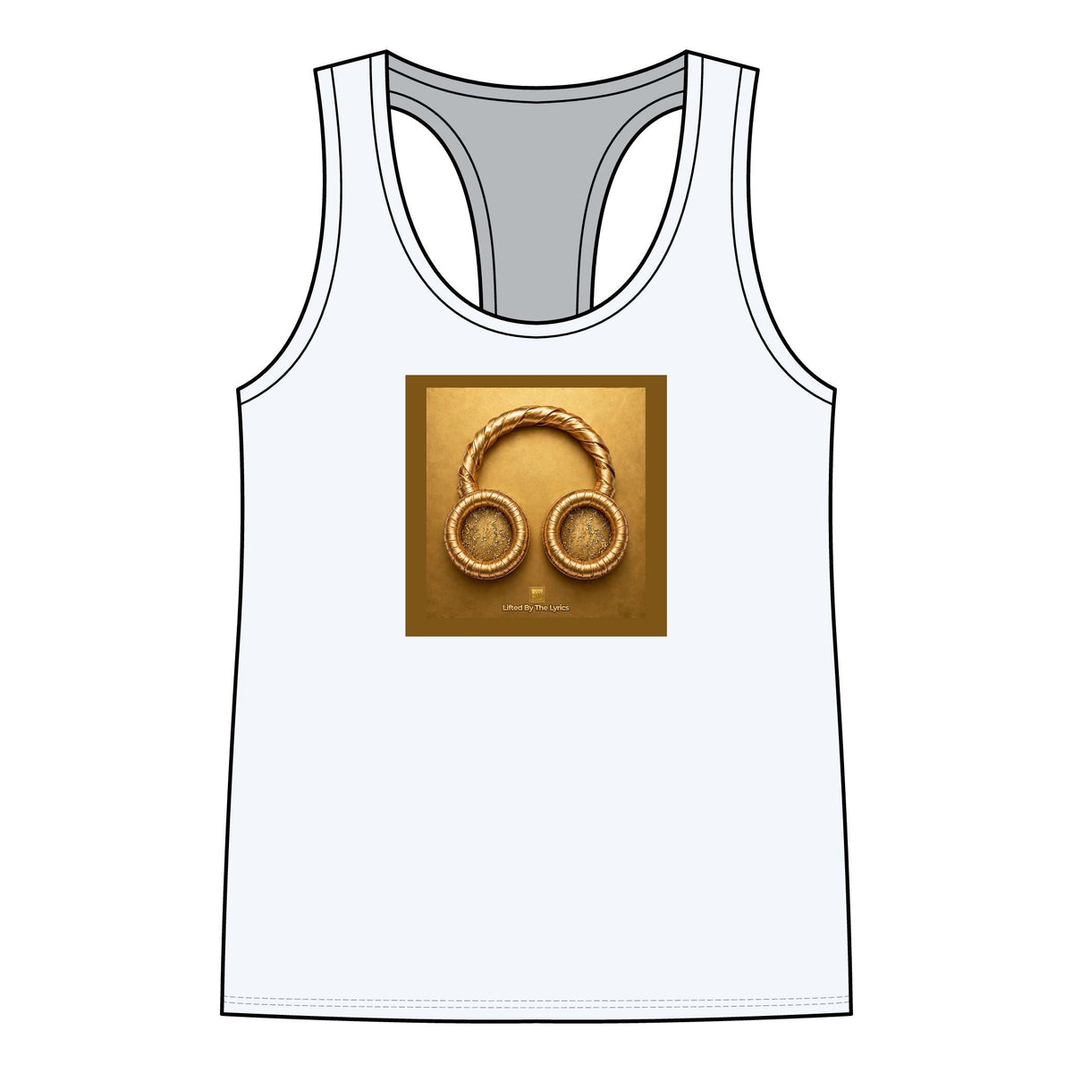Gold Headphones Graphic Racerback Tank — Women's Music Lover Tank Top