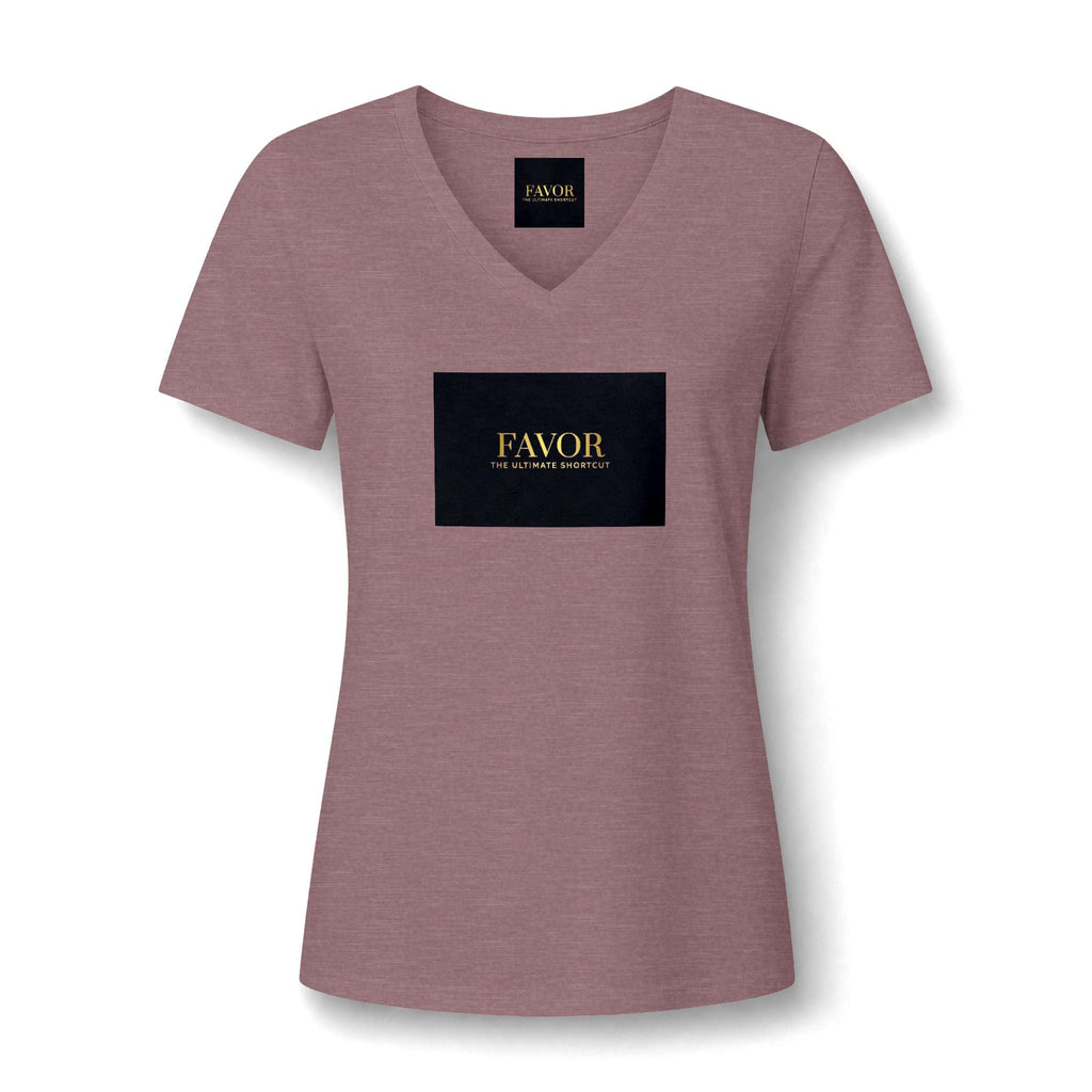 V-Neck Tee — 'Favor Heavens Favorite' Gold Script Graphic