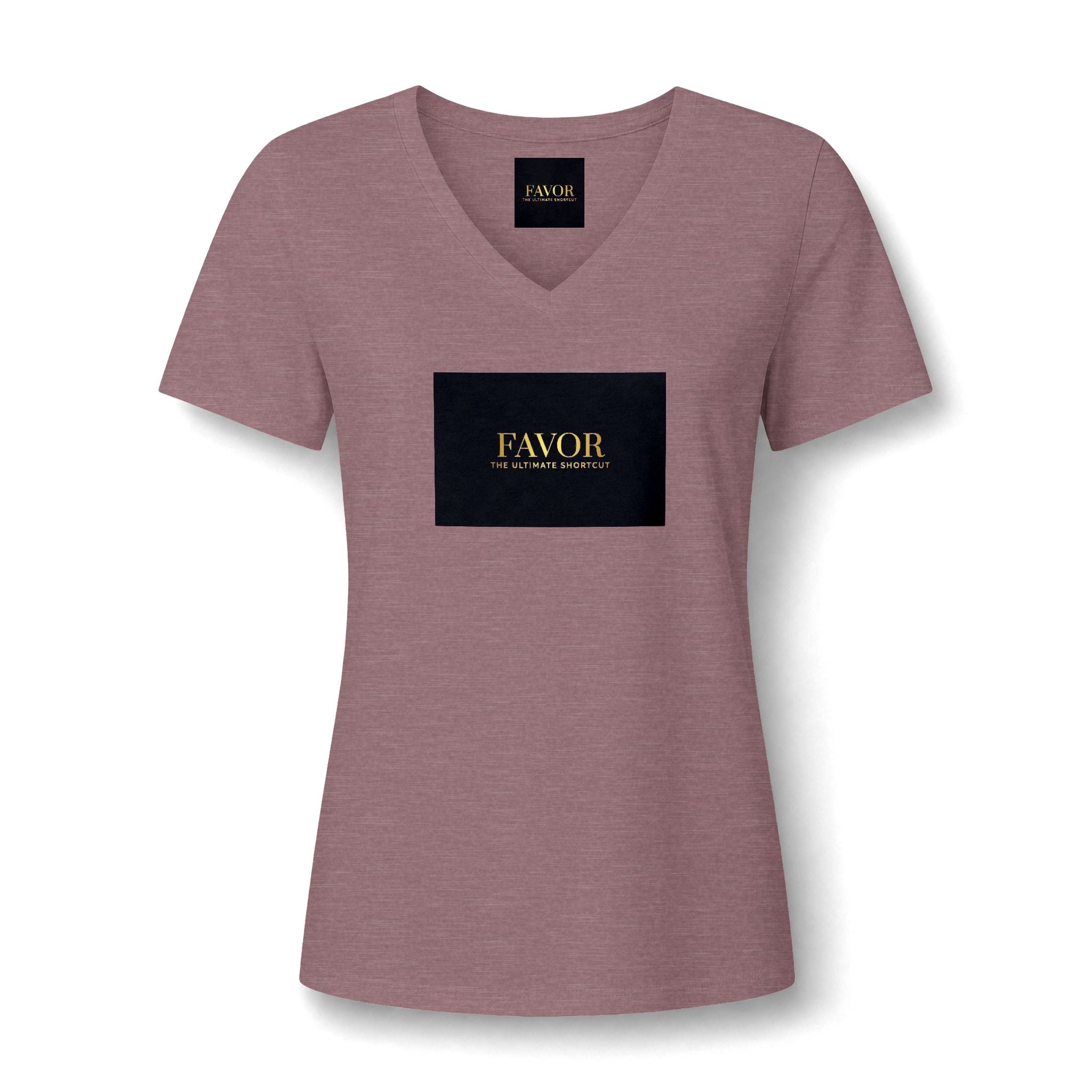 V-Neck Tee — 'Favor Heavens Favorite' Gold Script Graphic