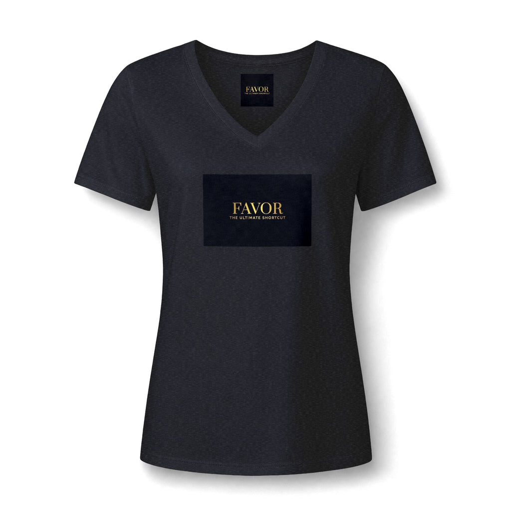 V-Neck Tee — 'Favor Heavens Favorite' Gold Script Graphic