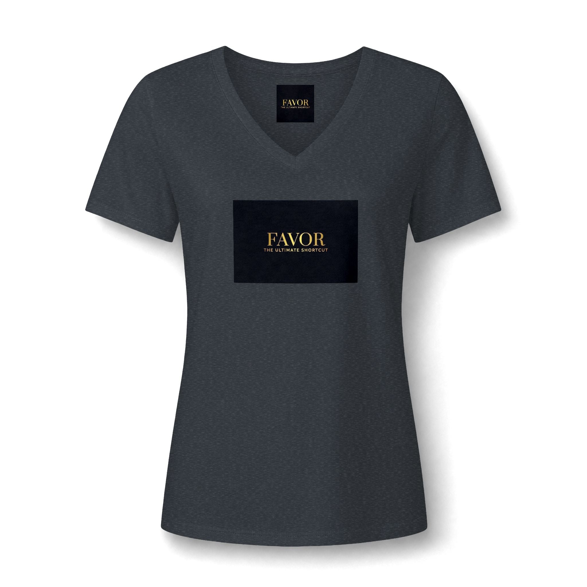 V-Neck Tee — 'Favor Heavens Favorite' Gold Script Graphic