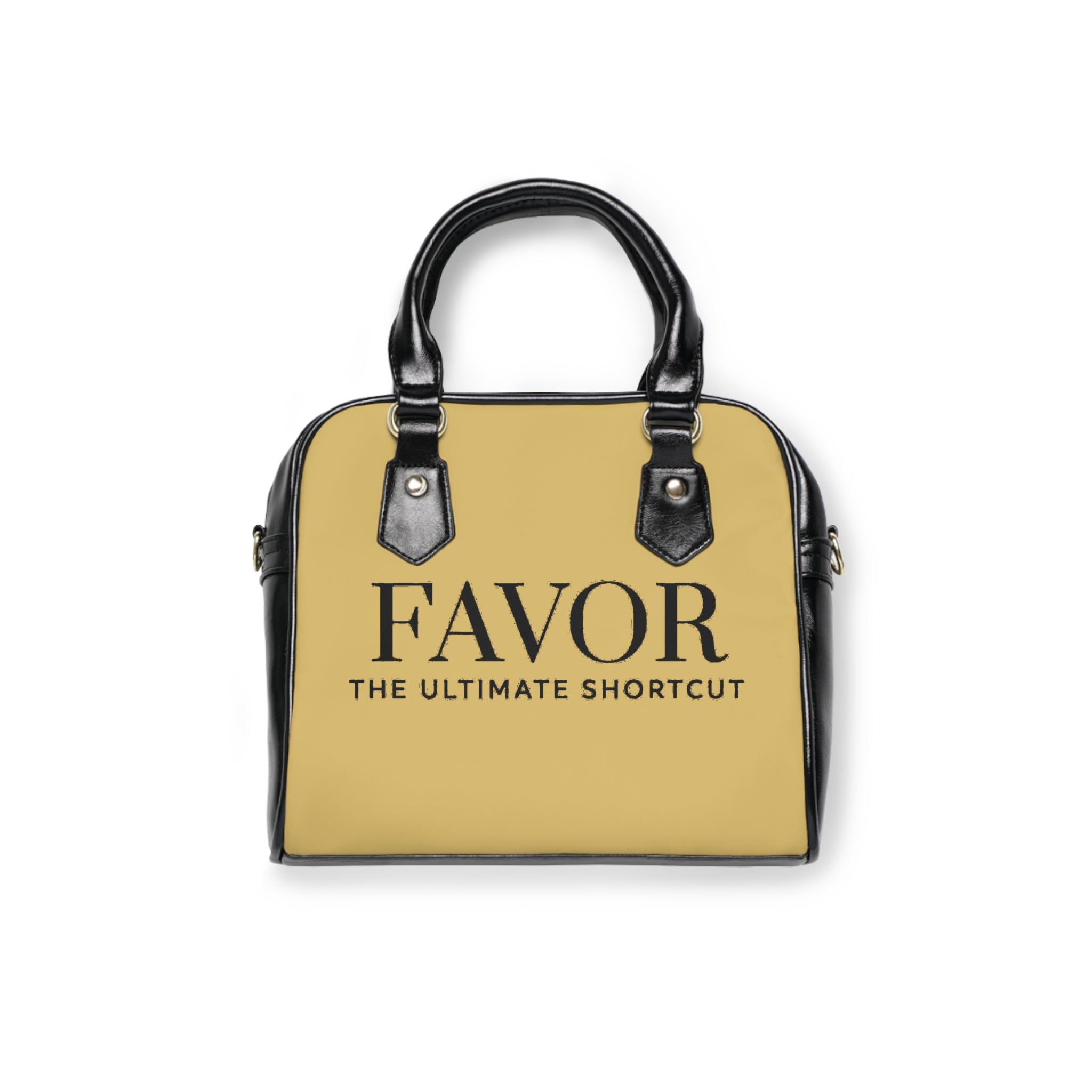 “ Favor The Ultimate Shortcut “ Classic Black & Gold Shoulder Handbag – Elegant Everyday Tote
