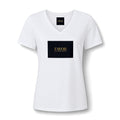 V-Neck Tee — 'Favor Heavens Favorite' Gold Script Graphic