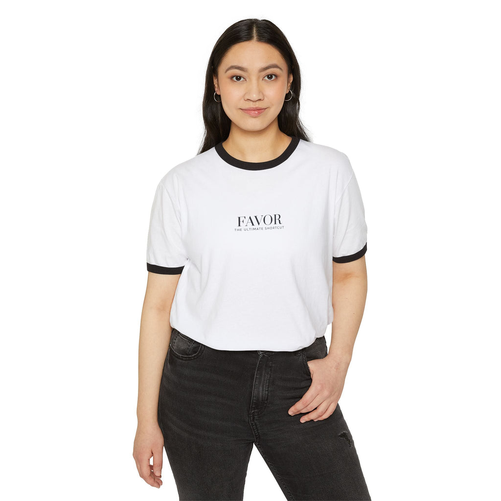 Favor Minimalist Ringer T‑Shirt — Small Center Logo Casual Tee