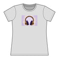 Women’s Lavender/Purple Headphones Graphic Tee – Gold & Purple Music Lover Rashguard