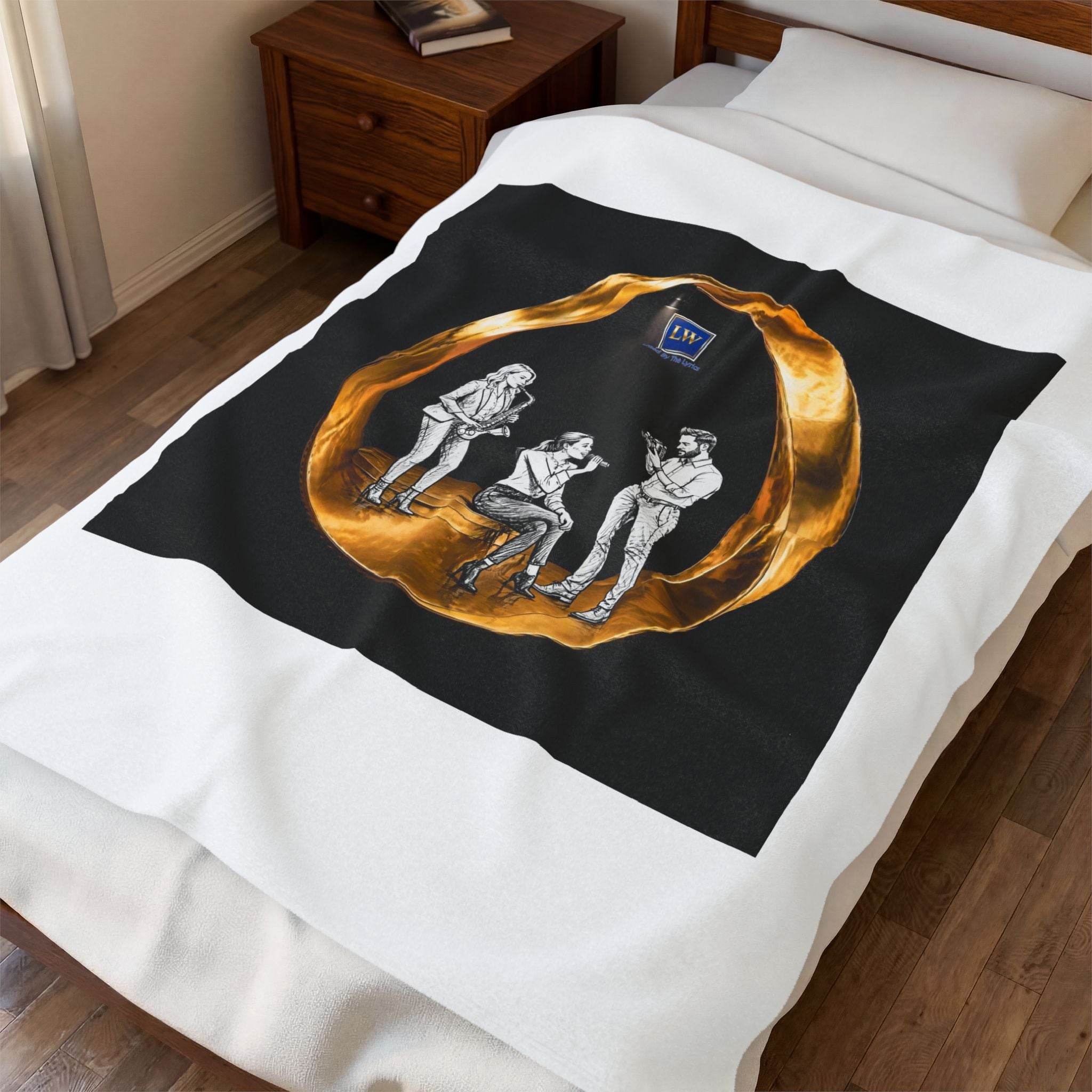 Singing music Velveteen Plush Blanket — Cozy Gold Ring Illustration with Friends Scene