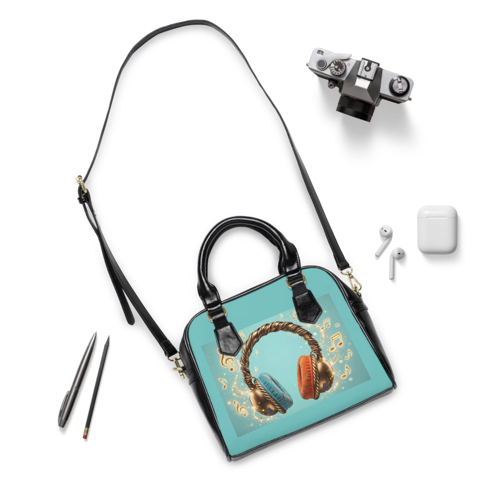 Music Headphones Shoulder Handbag — Retro Teal & Orange Tote for Music Lovers