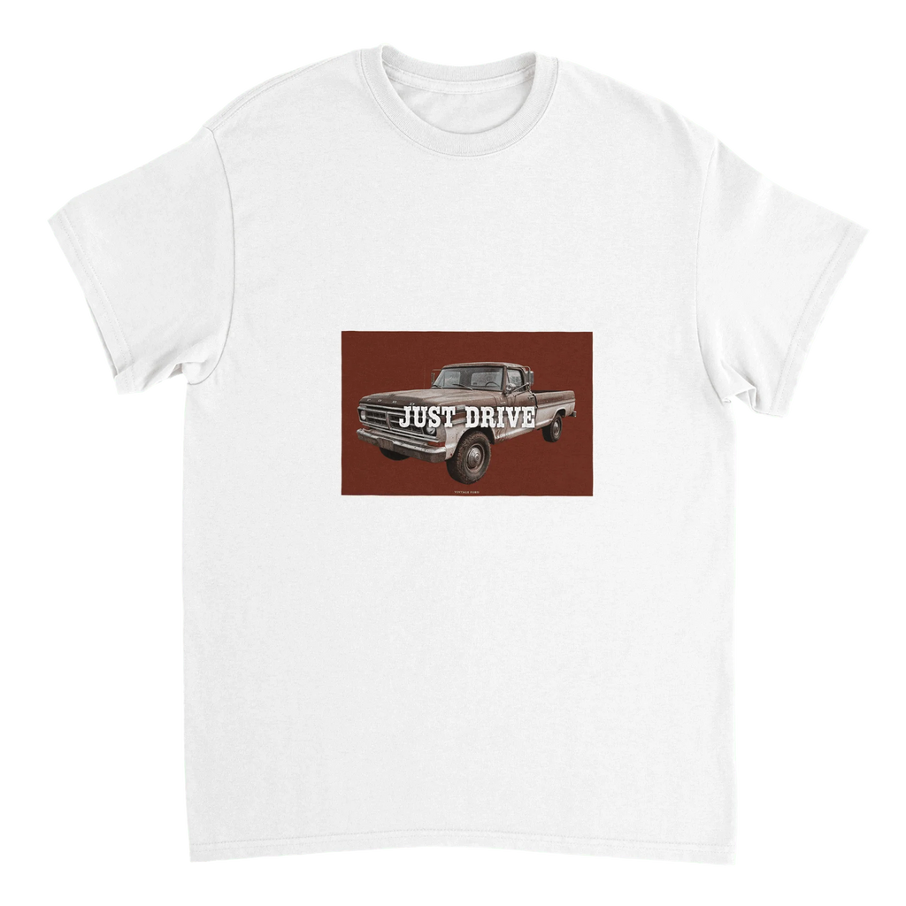 Just Drive ( Old school Ford Truck ) Heavyweight Unisex Crewneck T-shirt | Gildan® 5000 White