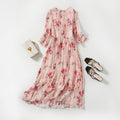 Babier Women's Silk Dress, Fashion Floral Elegant Mulberry Silk Long Dress, Beach Vacation Style