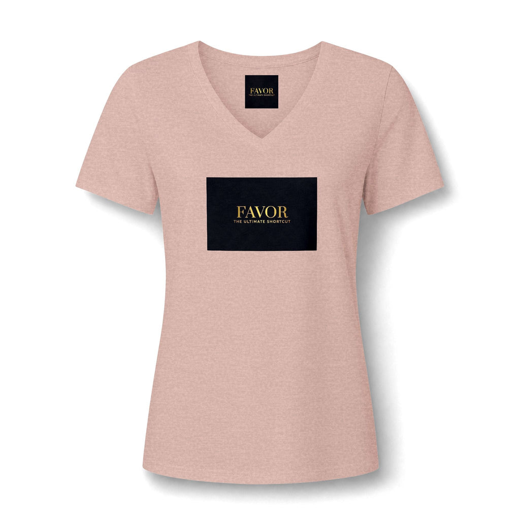 V-Neck Tee — 'Favor Heavens Favorite' Gold Script Graphic