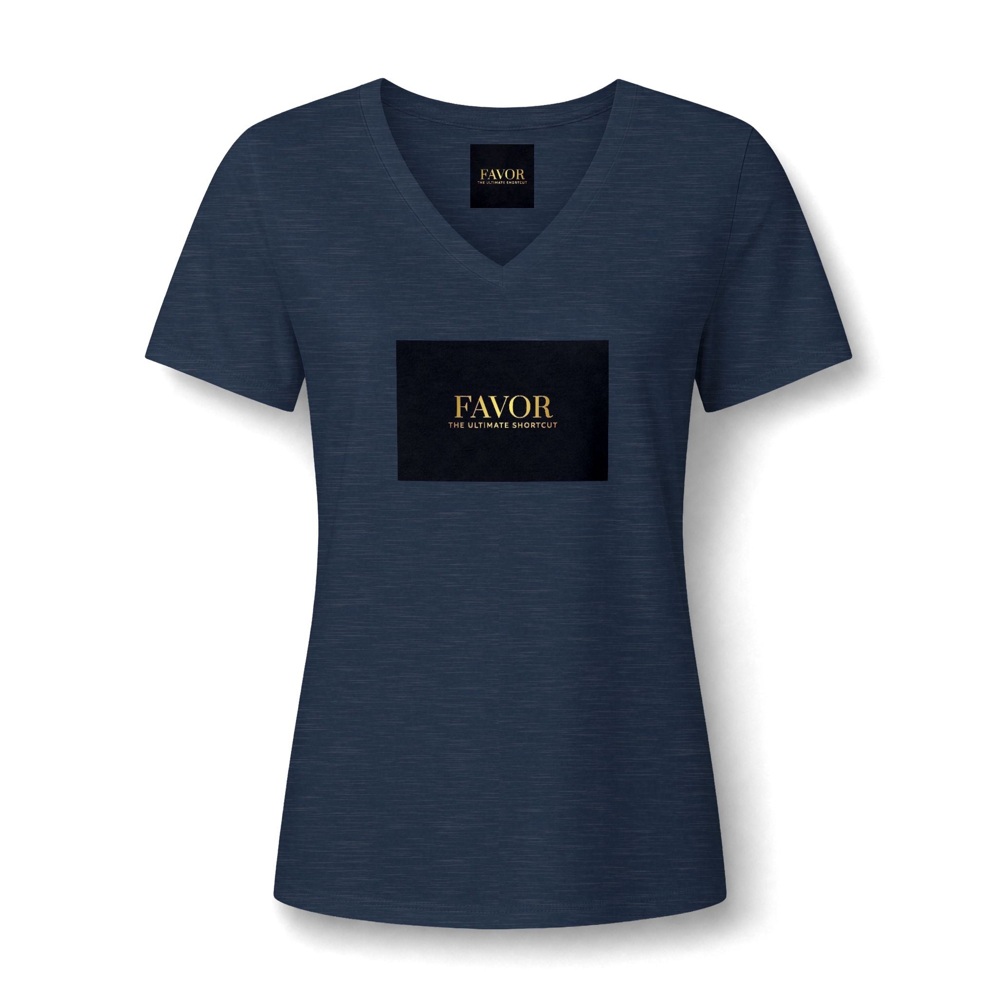 V-Neck Tee — 'Favor Heavens Favorite' Gold Script Graphic