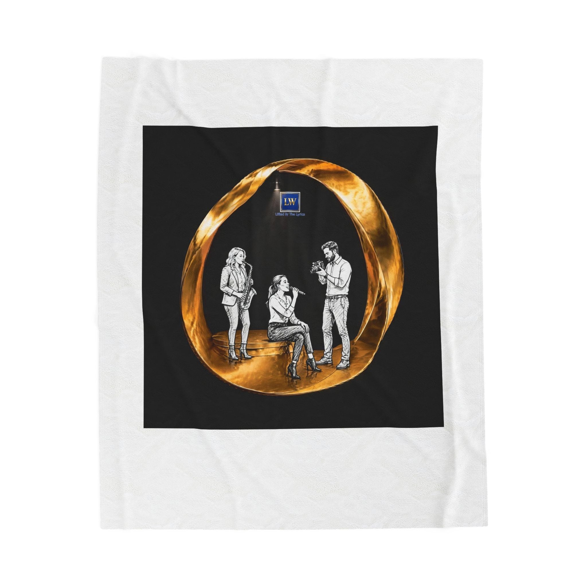 Singing music Velveteen Plush Blanket — Cozy Gold Ring Illustration with Friends Scene