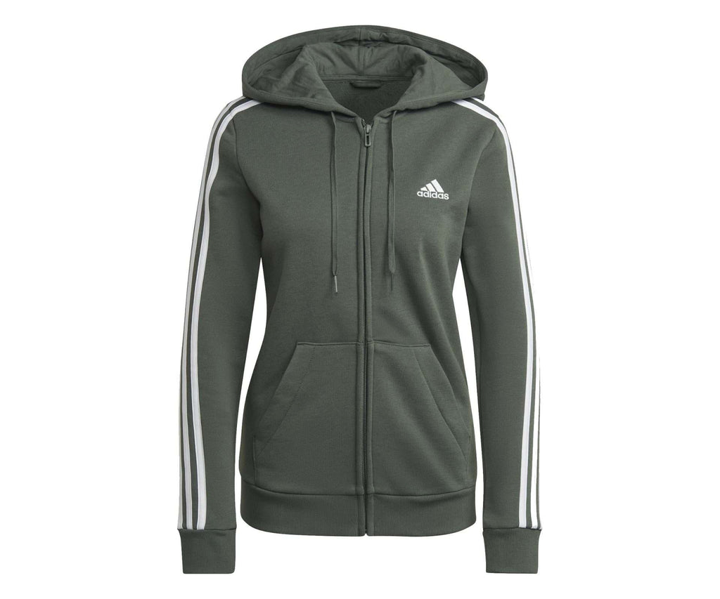 adidas Women's Essentials Fleece 3-Stripes Full-Zip Hoodie - GREEN OXIDE WHITE