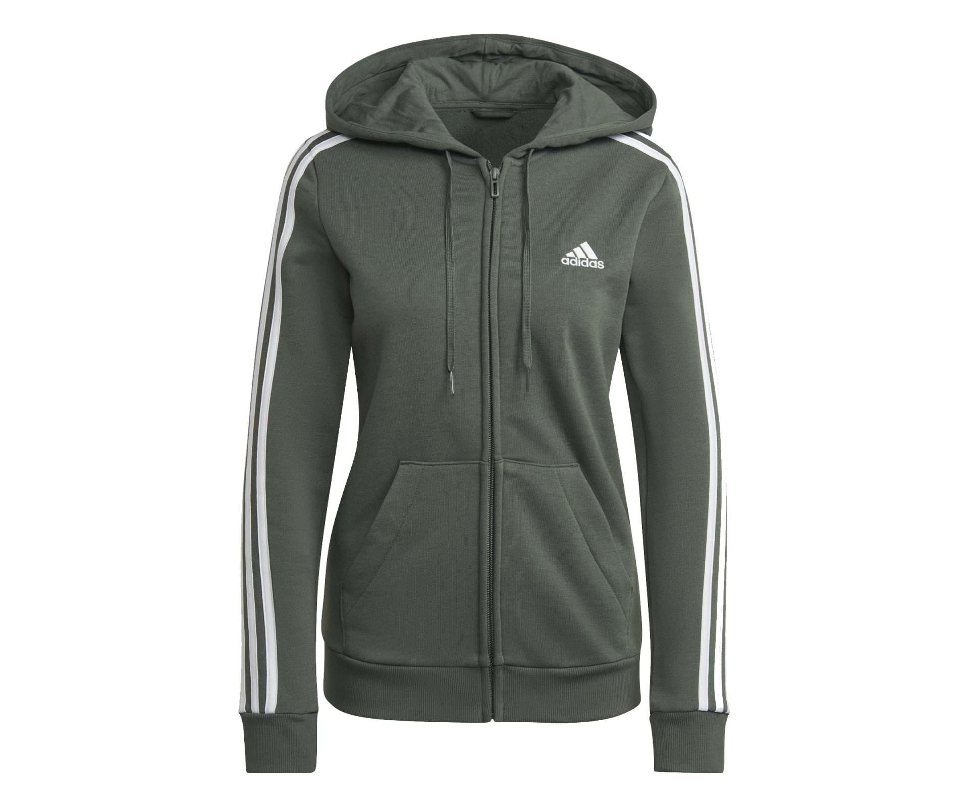 adidas Women's Essentials Fleece 3-Stripes Full-Zip Hoodie - GREEN OXIDE WHITE