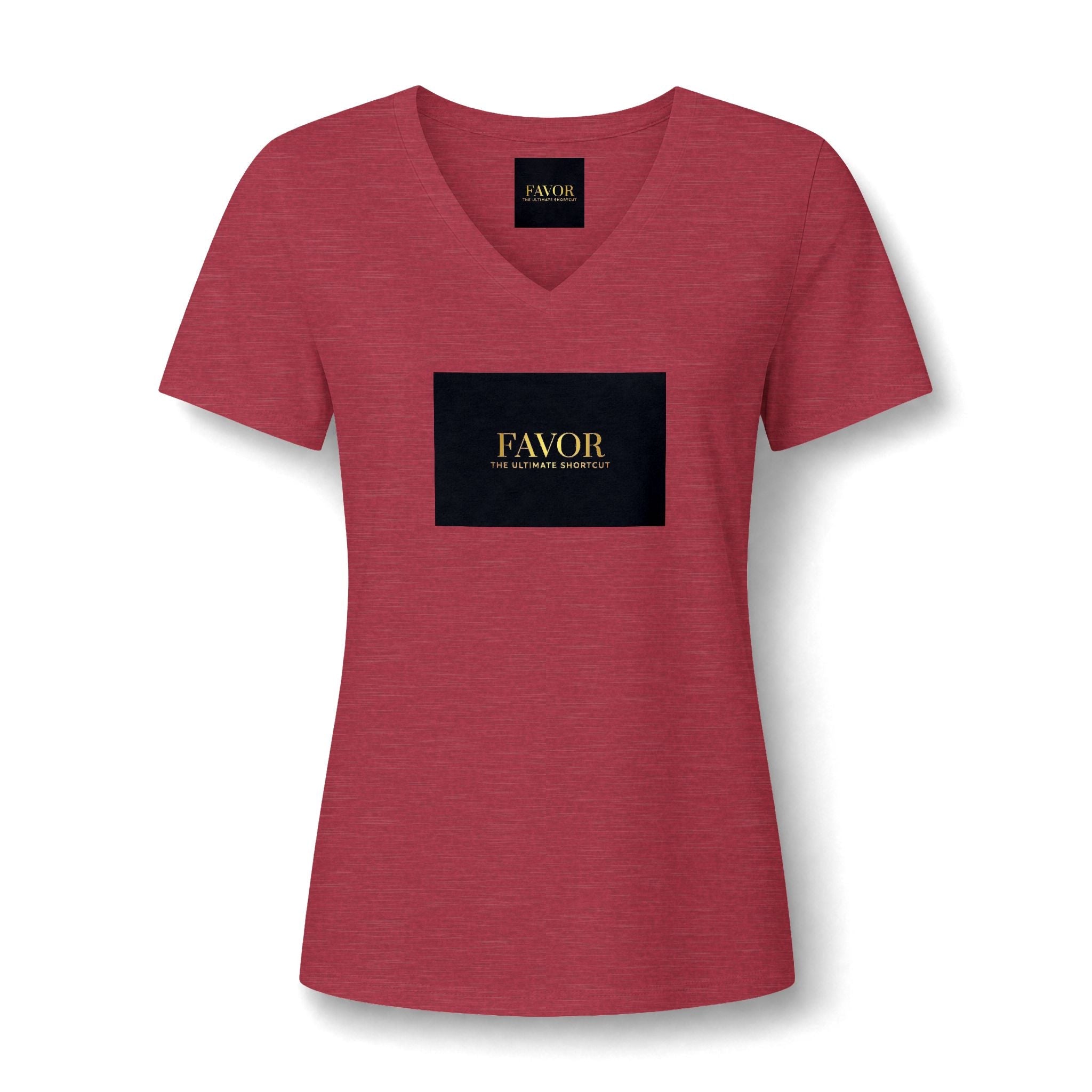 V-Neck Tee — 'Favor Heavens Favorite' Gold Script Graphic