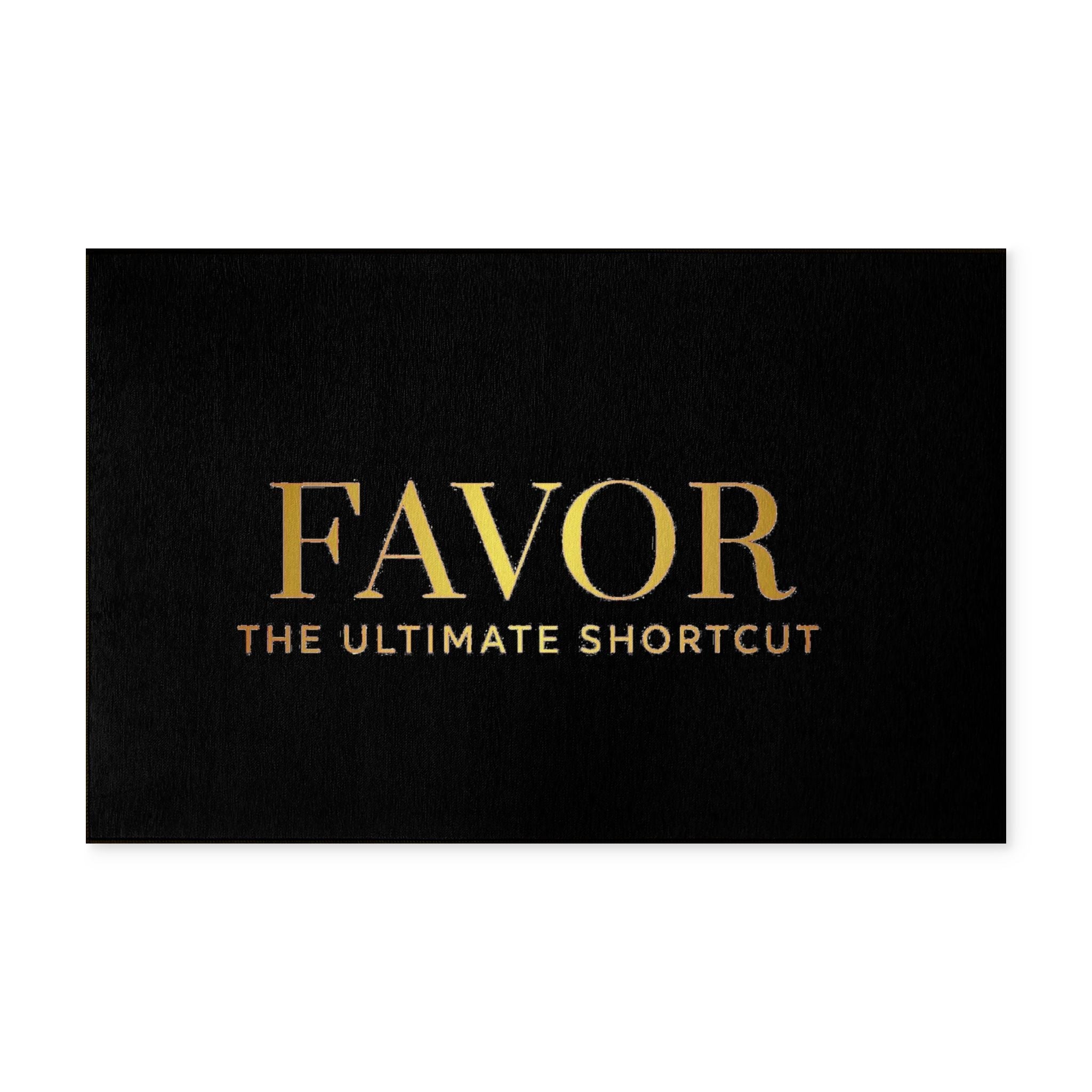 Washable Rug — "FAVOR: The Ultimate Shortcut" Black & Gold Welcome Mat