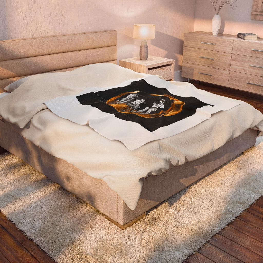 Singing music Velveteen Plush Blanket — Cozy Gold Ring Illustration with Friends Scene