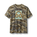Teal Green Designed Camo Music Tee — Olive Camo T-Shirt with Golden Headphones Print