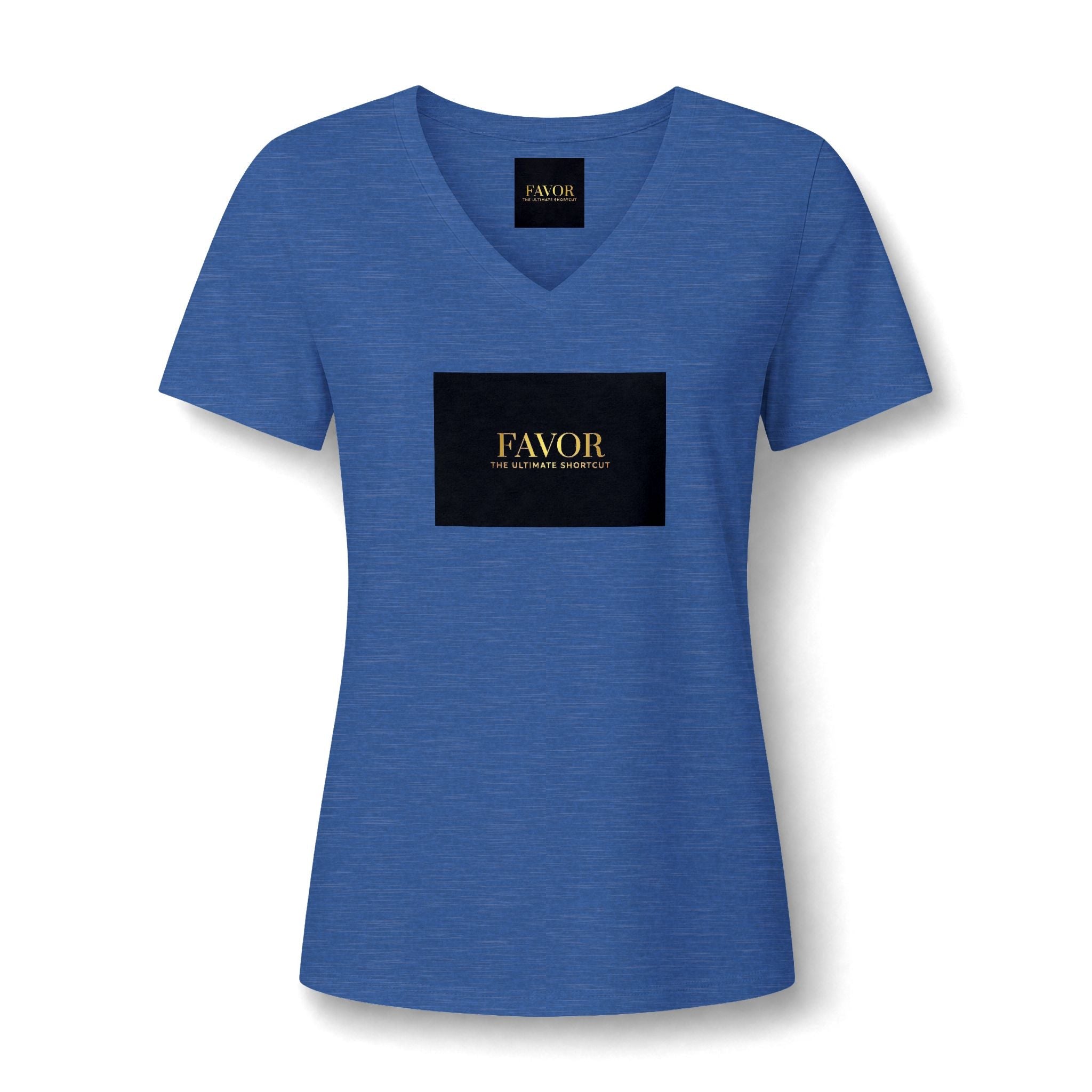 V-Neck Tee — 'Favor Heavens Favorite' Gold Script Graphic