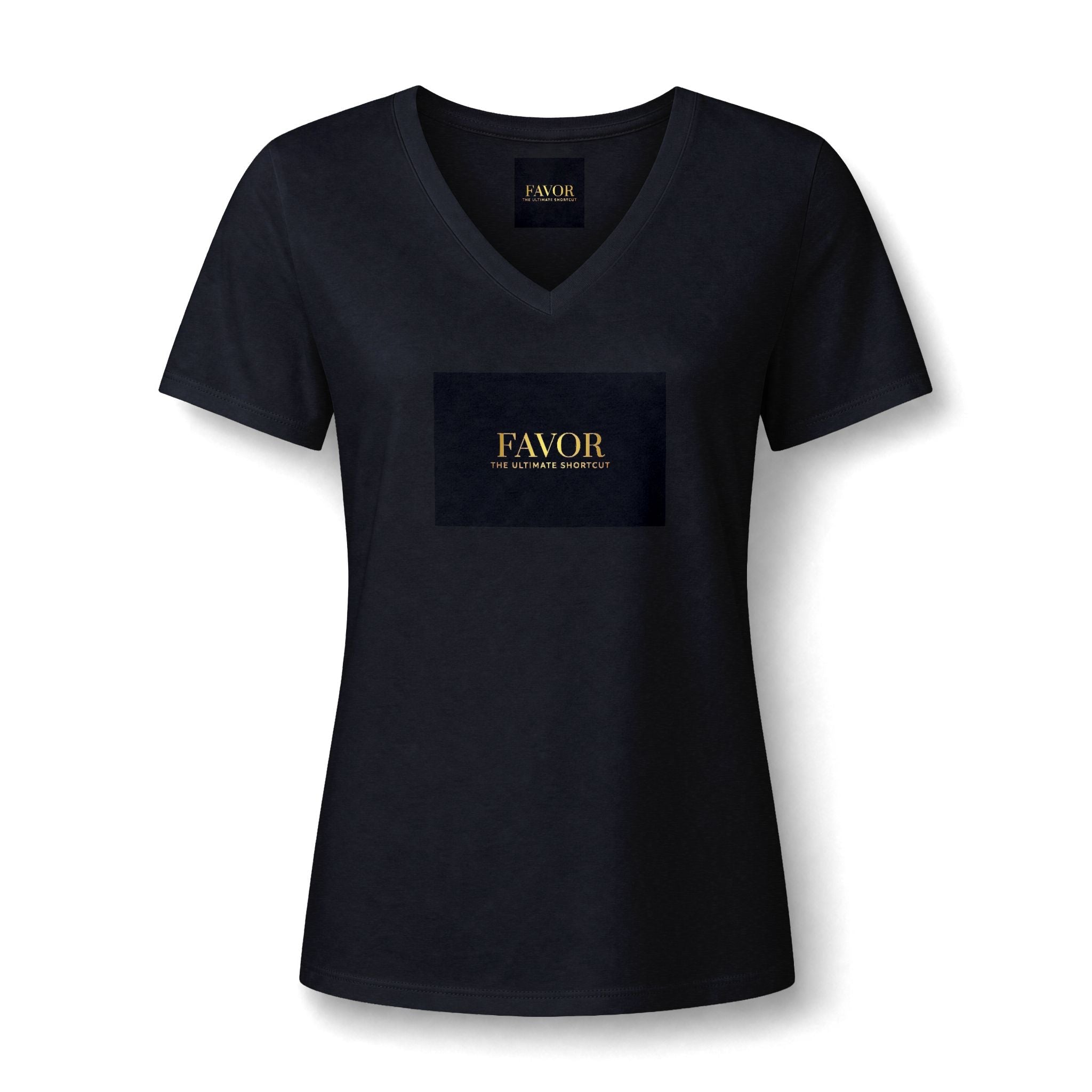 V-Neck Tee — 'Favor Heavens Favorite' Gold Script Graphic