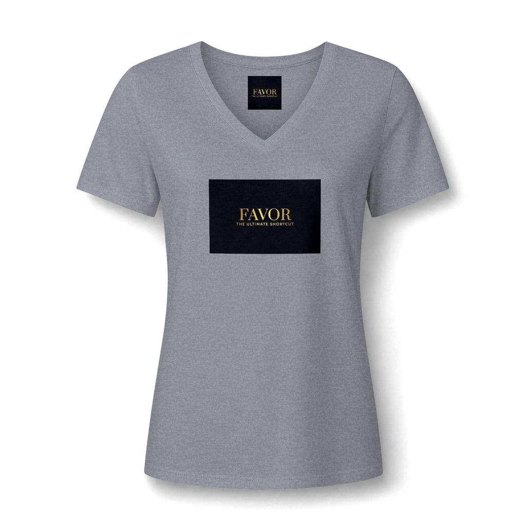 V-Neck Tee — 'Favor Heavens Favorite' Gold Script Graphic
