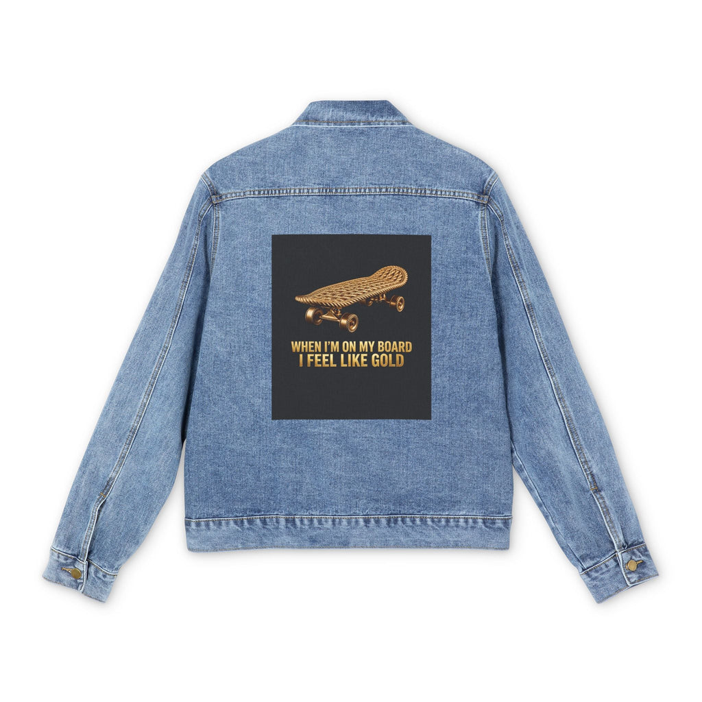 Denim Jacket — Skateboard Gold Back Patch ‘When I’m On My Board I Feel Like Gold’